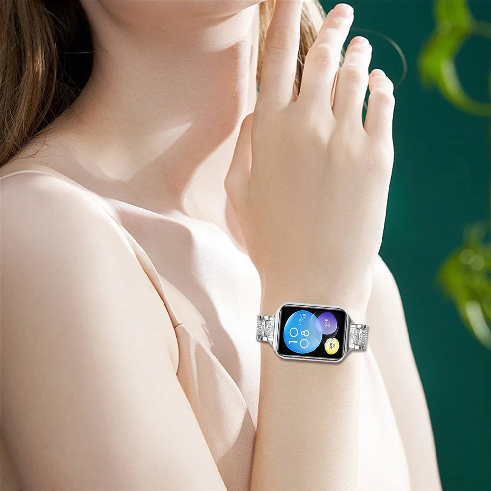 Zinc Alloy Slim Band for Xiaomi Smart Band 10 Pro / 9 Pro / 8 Pro / Redmi Watch 6 / 5 / 4 Smart Watch Silver Strap with Rhinestones Decor - 4