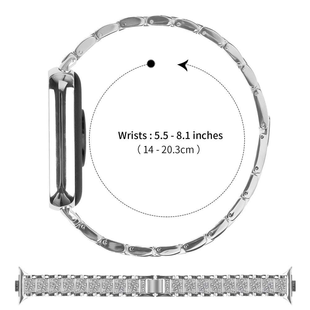 Zinc Alloy Slim Band for Xiaomi Smart Band 10 Pro / 9 Pro / 8 Pro / Redmi Watch 6 / 5 / 4 Smart Watch Silver Strap with Rhinestones Decor - 5