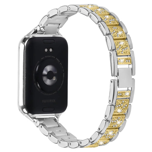Contrasting Color Slim Band for Xiaomi Smart Band 10 Pro / 9 Pro / 8 Pro / Redmi Watch 6 / 5 / 4 Metal Watch Strap with Rhinestones Decor - Silver / Gold - 1