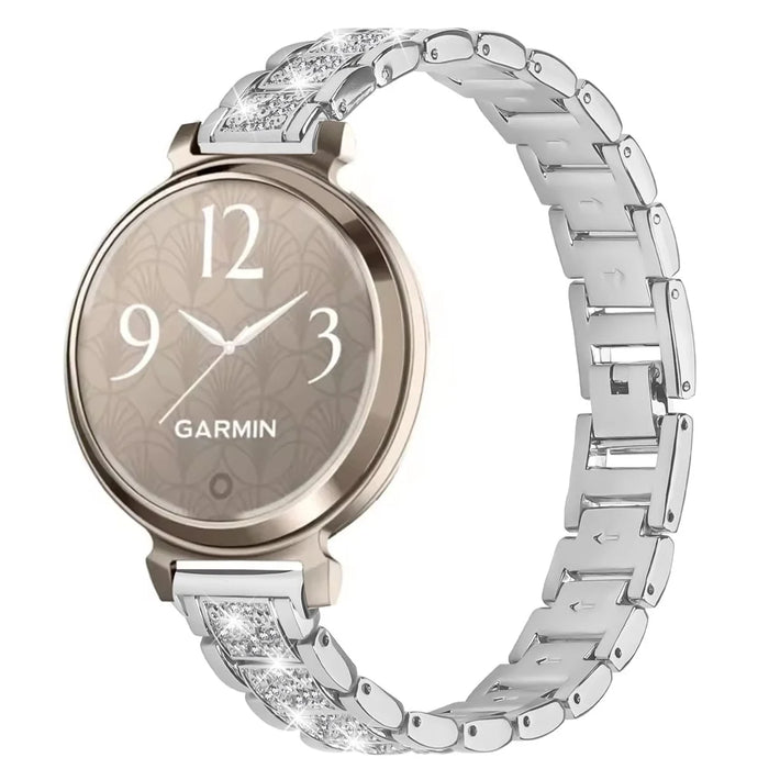 Zinc Alloy Slim Band for Garmin Lily 2 Smart Watch Silver Strap with Rhinestones Decor - 2
