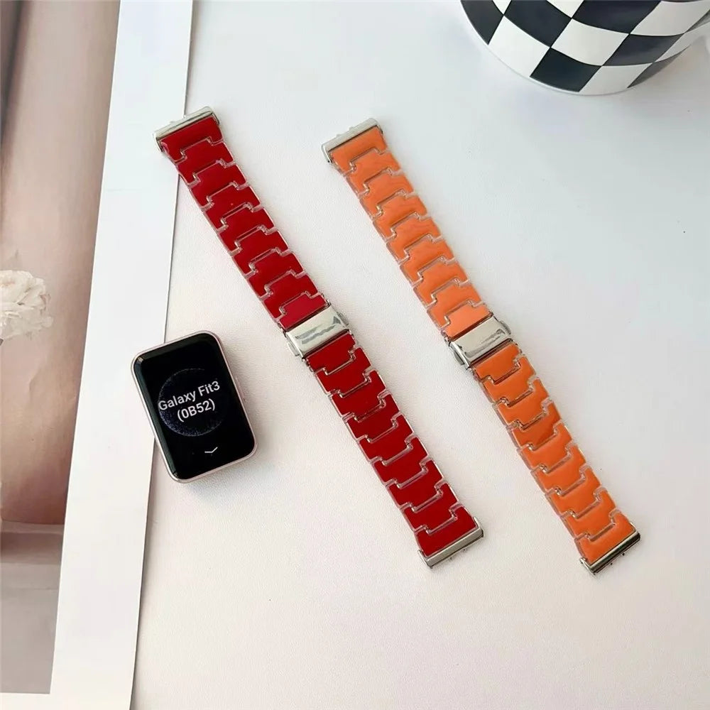 Lucky Color Design Watch Band for Samsung Galaxy Fit3 Replacement PC Strap with Stainless Steel Buckle - Orange - 5