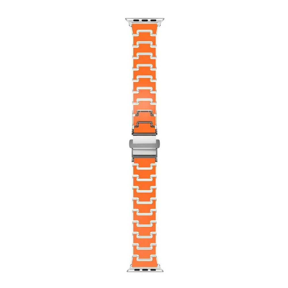 Lucky Color Design Watch Band for Apple Watch Ultra 3 2 1 49mm  /  Series 11 10 46mm  /  9 8 7 45mm  /  SE3 SE2 SE 6 5 4 44mm  /  3 2 1 42mm Replacement PC Strap with Stainless Steel Buckle - Orange - 1