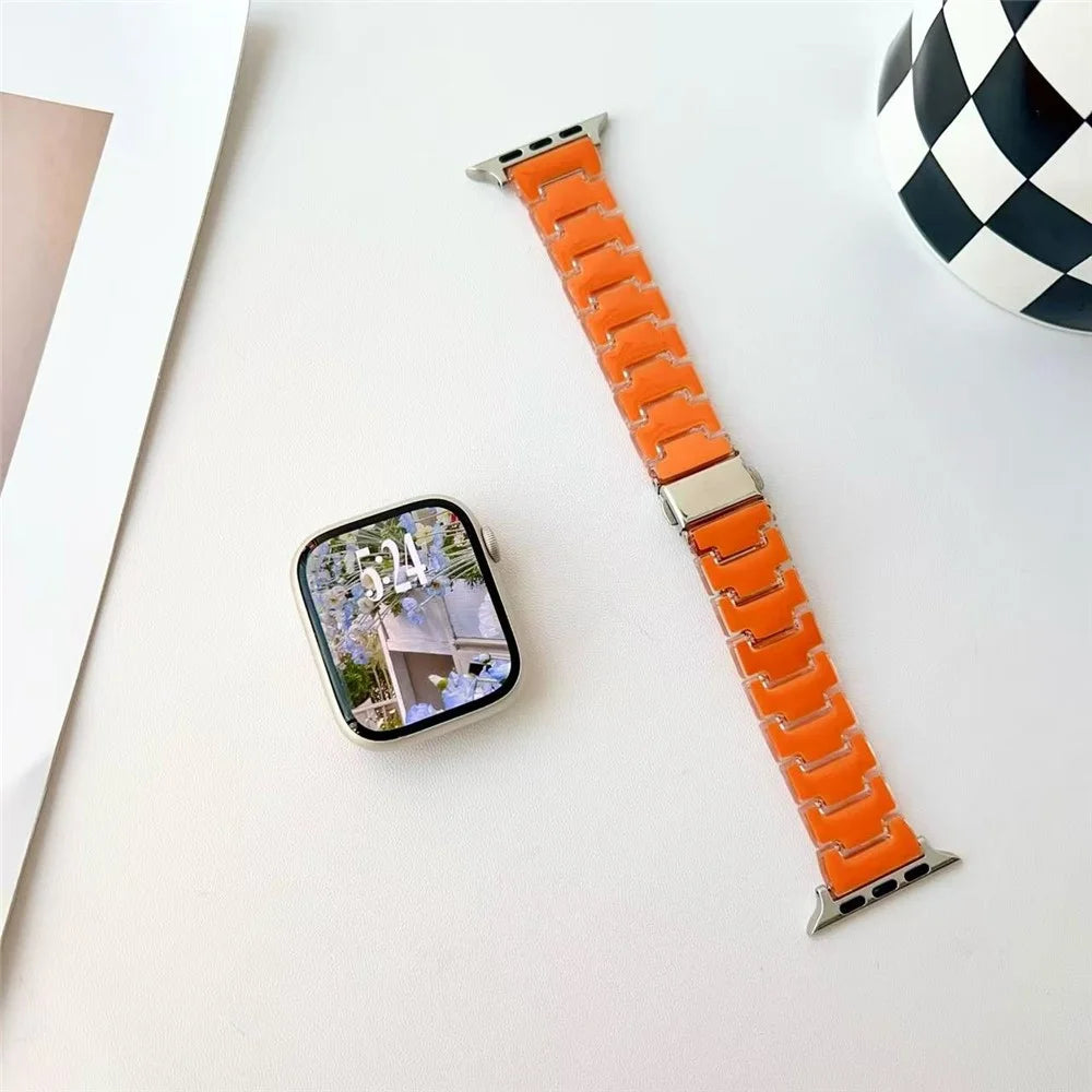 Lucky Color Design Watch Band for Apple Watch Ultra 3 2 1 49mm  /  Series 11 10 46mm  /  9 8 7 45mm  /  SE3 SE2 SE 6 5 4 44mm  /  3 2 1 42mm Replacement PC Strap with Stainless Steel Buckle - Orange - 4