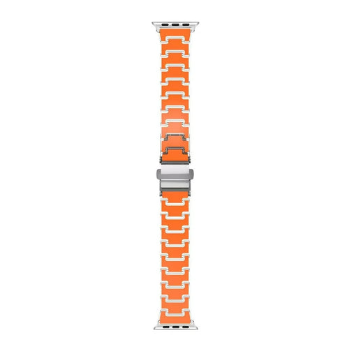 Lucky Color Design Watch Band for Apple Watch Series 11 10 42mm  /  9 8 7 41mm  /  SE3 SE2 SE 6 5 4 40mm  /  3 2 1 38mm Replacement PC Strap with Stainless Steel Buckle - Orange - 1