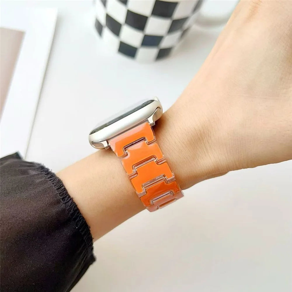 Lucky Color Design Watch Band for Apple Watch Series 11 10 42mm  /  9 8 7 41mm  /  SE3 SE2 SE 6 5 4 40mm  /  3 2 1 38mm Replacement PC Strap with Stainless Steel Buckle - Orange - 2