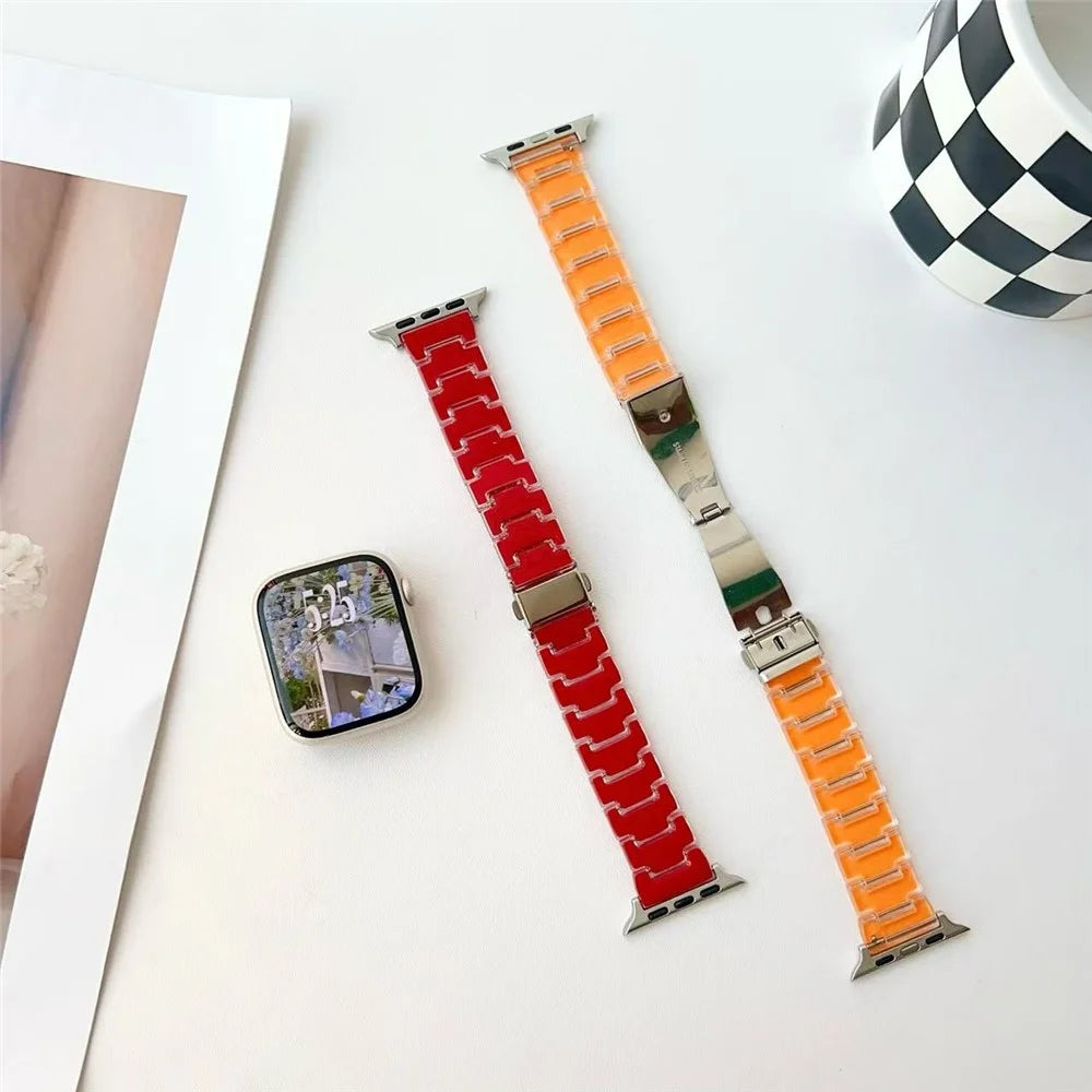 Lucky Color Design Watch Band for Apple Watch Series 11 10 42mm  /  9 8 7 41mm  /  SE3 SE2 SE 6 5 4 40mm  /  3 2 1 38mm Replacement PC Strap with Stainless Steel Buckle - Orange - 5
