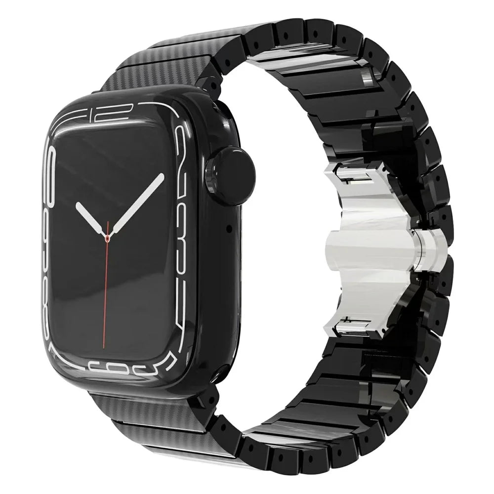 Bamboo Link Design PC Strap for Apple Watch Series 11 10 42mm  /  9 8 7 41mm  /  SE3 SE2 SE 6 5 4 40mm  /  3 2 1 38mm Slim Watch Band with Stainless Steel Buckle - Black - 2