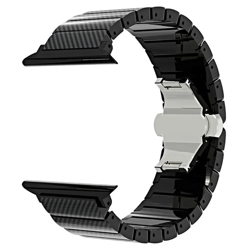 Bamboo Link Design PC Strap for Apple Watch Ultra 3 2 1 49mm  /  Series 11 10 46mm  /  9 8 7 45mm  /  SE3 SE2 SE 6 5 4 44mm  /  3 2 1 42mm Slim Watch Band with Stainless Steel Buckle - Black - 1