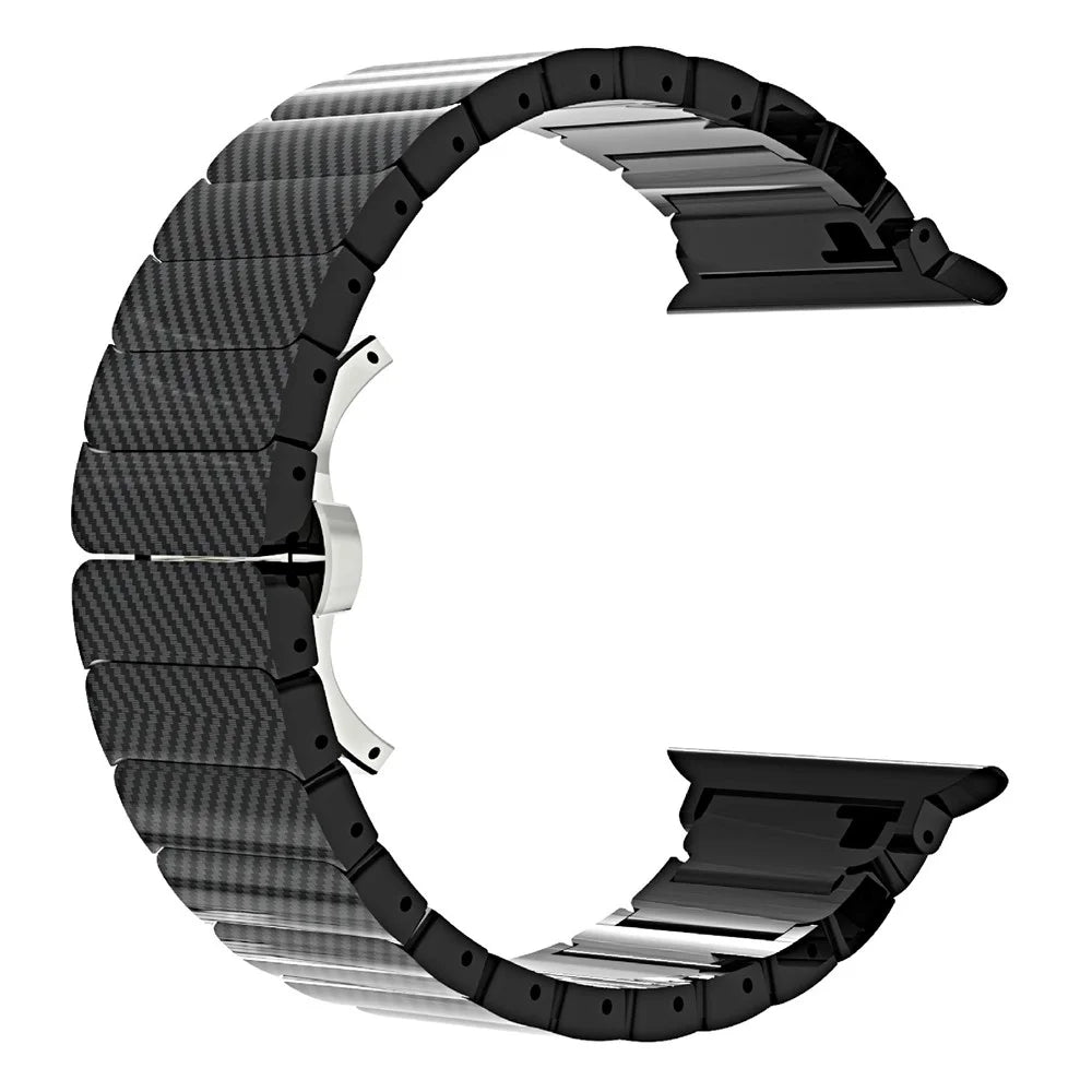 Bamboo Link Design PC Strap for Apple Watch Ultra 3 2 1 49mm  /  Series 11 10 46mm  /  9 8 7 45mm  /  SE3 SE2 SE 6 5 4 44mm  /  3 2 1 42mm Slim Watch Band with Stainless Steel Buckle - Black - 3