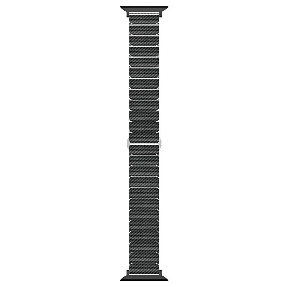 Bamboo Link Design PC Strap for Apple Watch Ultra 3 2 1 49mm  /  Series 11 10 46mm  /  9 8 7 45mm  /  SE3 SE2 SE 6 5 4 44mm  /  3 2 1 42mm Slim Watch Band with Stainless Steel Buckle - Black - 4