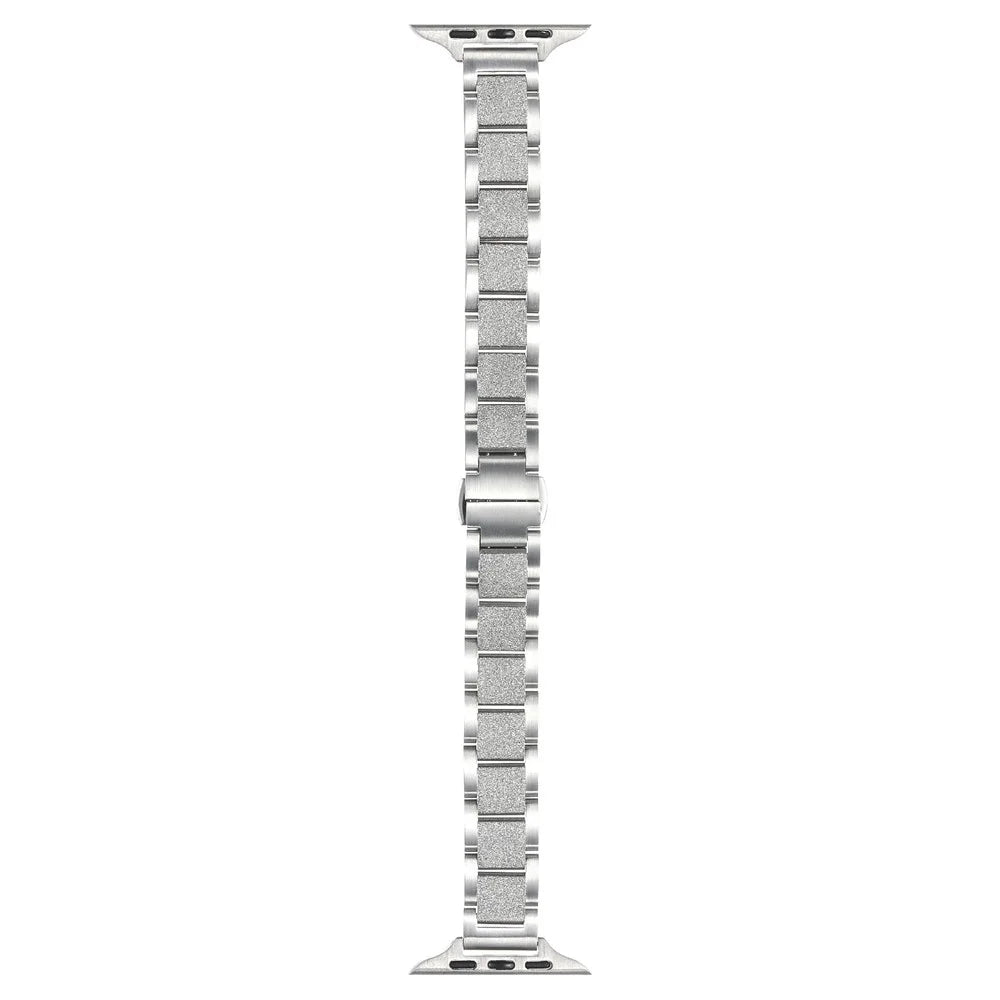 Glitter 3-Bead Watch Band for Apple Watch Series 11 10 42mm  /  9 8 7 41mm  /  SE3 SE2 SE 6 5 4 40mm  /  3 2 1 38mm Adjustable Stainless Steel Metal Strap - Silver - 1