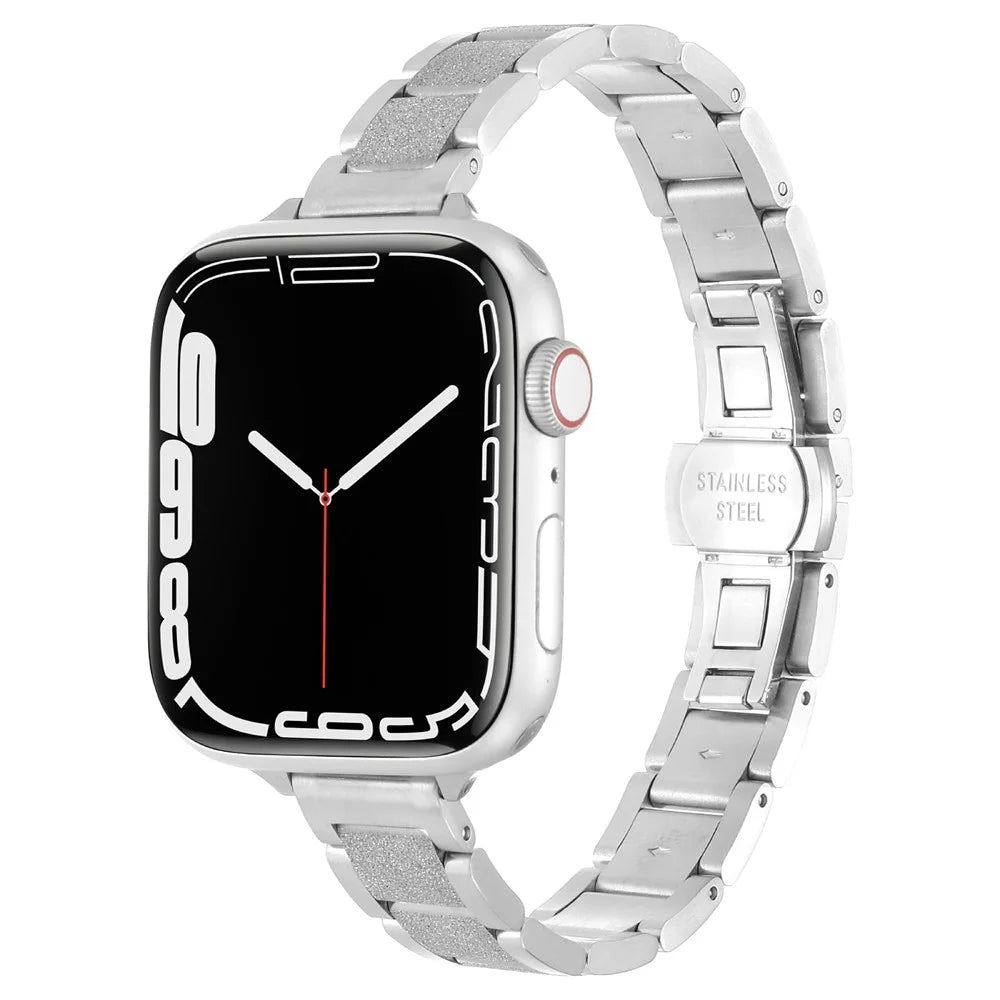Glitter 3-Bead Watch Band for Apple Watch Series 11 10 42mm  /  9 8 7 41mm  /  SE3 SE2 SE 6 5 4 40mm  /  3 2 1 38mm Adjustable Stainless Steel Metal Strap - Silver - 2