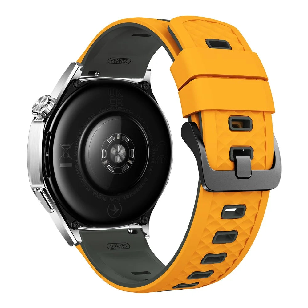 22mm Dual Color Textured Silicone Band for Garmin Forerunner 570 47mm  /  Forerunner 970  /  265  /  255 Flat Head Watch Strap - Yellow / Grey - 1
