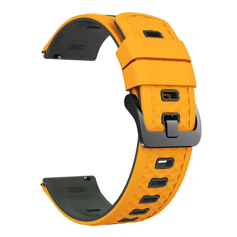22mm Dual Color Textured Silicone Band for Garmin Forerunner 570 47mm  /  Forerunner 970  /  265  /  255 Flat Head Watch Strap - Yellow / Grey - 4