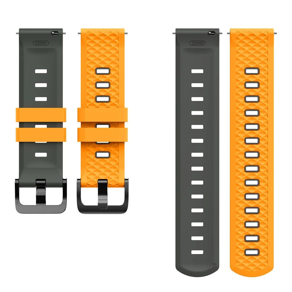 22mm Dual Color Textured Silicone Band for Garmin Forerunner 570 47mm  /  Forerunner 970  /  265  /  255 Flat Head Watch Strap - Yellow / Grey - 5