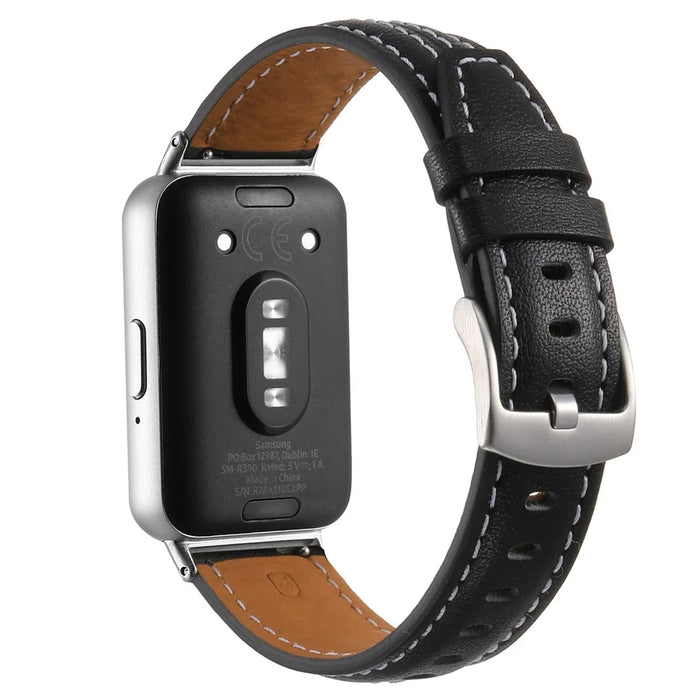 For Samsung Galaxy Fit3 Genuine Leather Replacement Strap Adjustable Watch Band - Black - 1