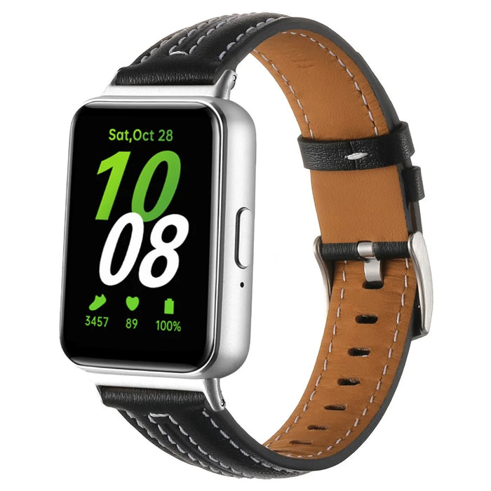 For Samsung Galaxy Fit3 Genuine Leather Replacement Strap Adjustable Watch Band - Black - 2