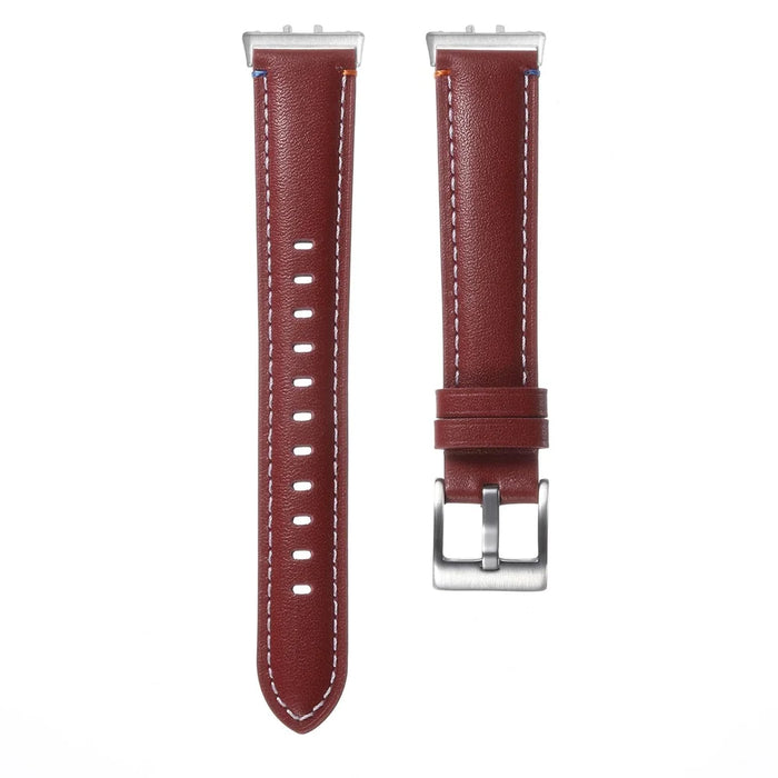 For Samsung Galaxy Fit3 Genuine Leather Watch Band Color Thread Adjustable Wristband - Wine Red - 3