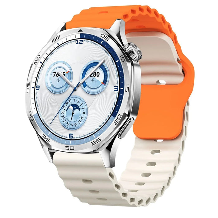 22mm Wavy Pattern Silicone Strap for Huawei Watch GT 6 / 5 Pro / 5 / 4 46mm Quick Release Watch Band - Orange / Starlight - 2