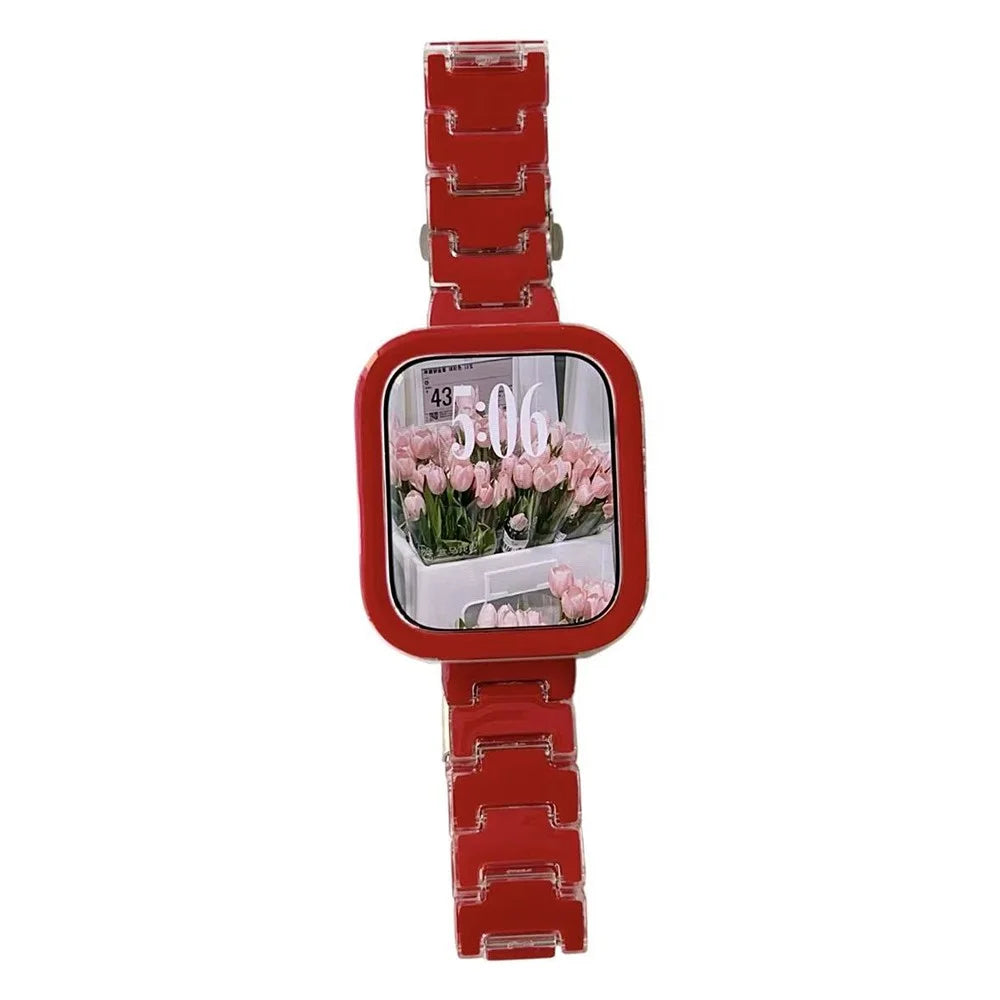 Lucky Color Design PC Band with PC Case for Apple Watch SE3 SE2 SE 6 5 4 40mm Metal Buckle Replacement Watch Strap - Red - 3