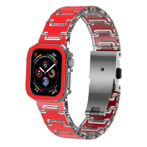 Lucky Color Design PC Band with PC Case for Apple Watch Series 11 46mm / 10 46mm Metal Buckle Replacement Watch Strap - Red - 1