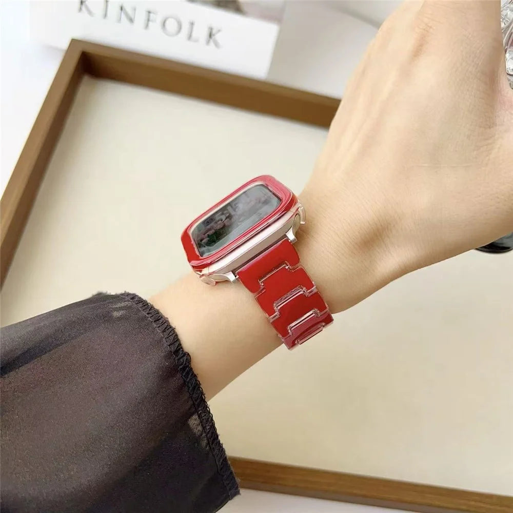 Lucky Color Design PC Band with PC Case for Apple Watch Series 11 46mm / 10 46mm Metal Buckle Replacement Watch Strap - Red - 5