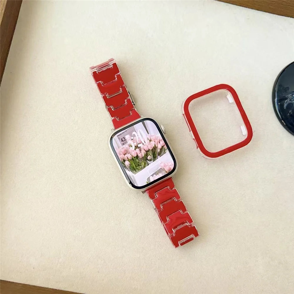 Lucky Color Design PC Band with PC Case for Apple Watch Series 11 42mm / 10 42mm Metal Buckle Replacement Watch Strap - Red - 4