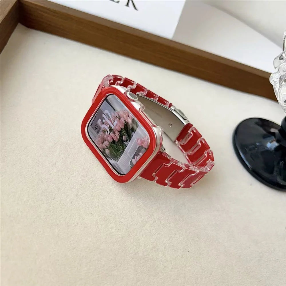 Lucky Color Design PC Band with PC Case for Apple Watch Series 11 42mm / 10 42mm Metal Buckle Replacement Watch Strap - Red - 7