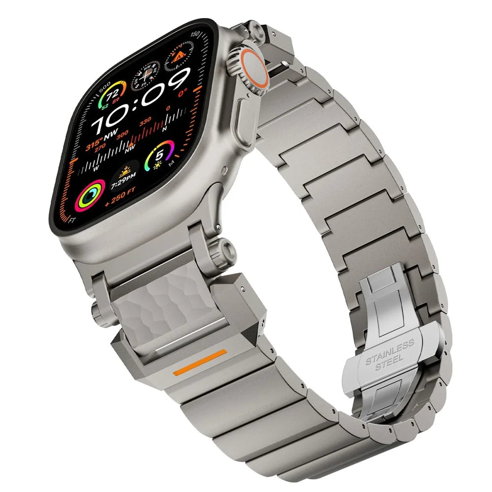 Strap for Apple Watch Ultra 3 2 1 49mm  /  Series 11 10 46mm  /  9 8 7 45mm  /  SE3 SE2 SE 6 5 4 44mm  /  3 2 1 42mm Hammer Pattern Titanium Alloy Watch Band - Titanium - 2