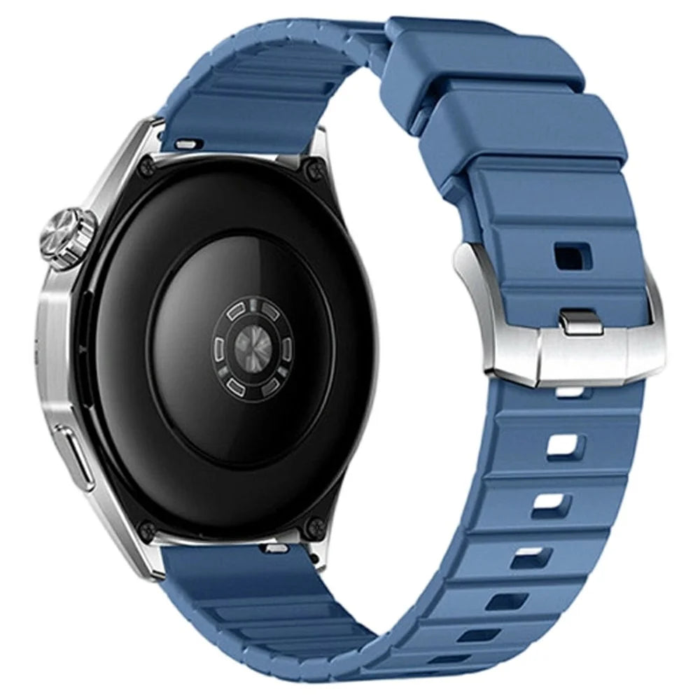 22mm Fluorine Rubber Watch Band for Huawei Watch GT 5 Pro 46mm / 5 46mm / 4 46mm Quick Release Wrist Strap - Blue / Silver Buckle - 1