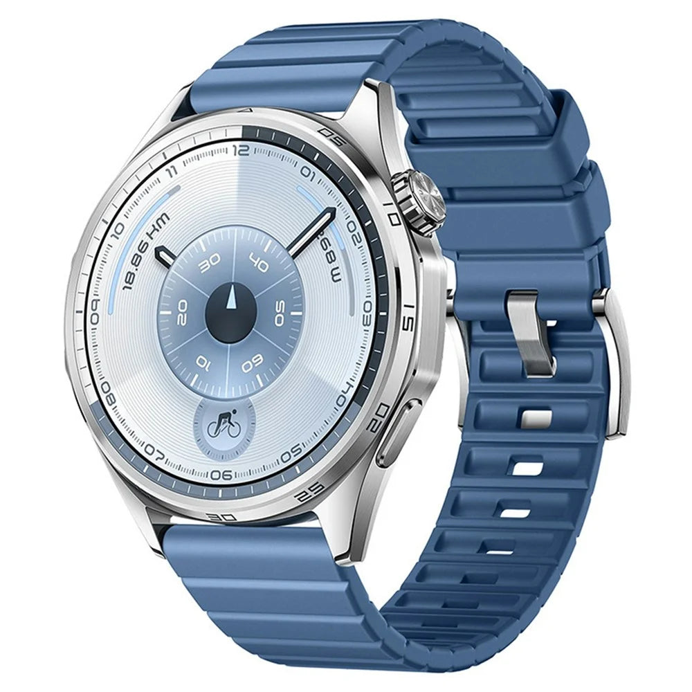 22mm Fluorine Rubber Watch Band for Huawei Watch GT 5 Pro 46mm / 5 46mm / 4 46mm Quick Release Wrist Strap - Blue / Silver Buckle - 2