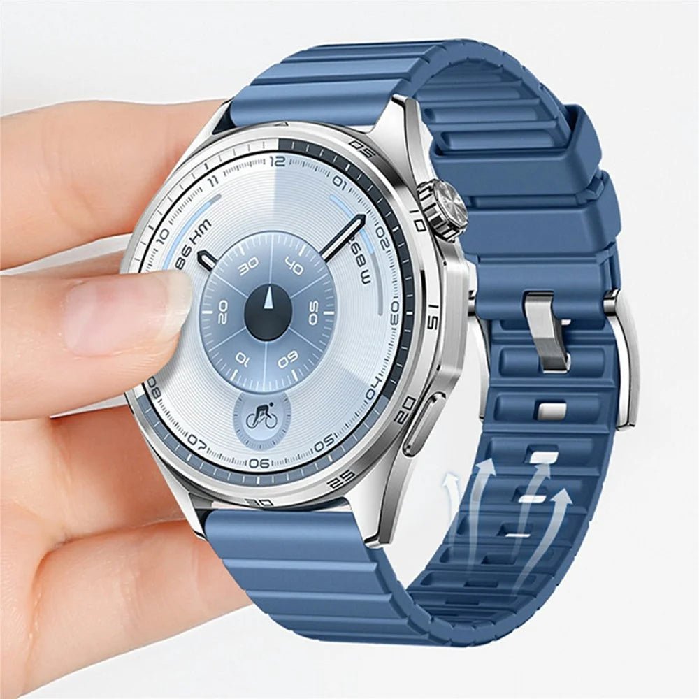 22mm Fluorine Rubber Watch Band for Huawei Watch GT 5 Pro 46mm / 5 46mm / 4 46mm Quick Release Wrist Strap - Blue / Silver Buckle - 4