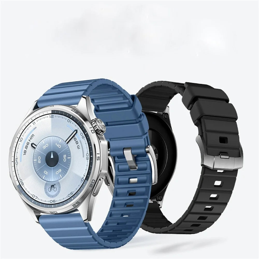 22mm Fluorine Rubber Watch Band for Huawei Watch GT 5 Pro 46mm / 5 46mm / 4 46mm Quick Release Wrist Strap - Blue / Silver Buckle - 6
