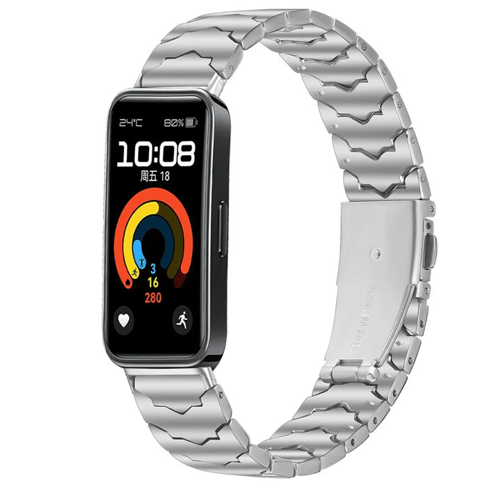 Bat Design Silver Watch Strap for Huawei Band 10 / 9 / 8 Stainless Steel Adjustable Band with Folding Clasp - 3