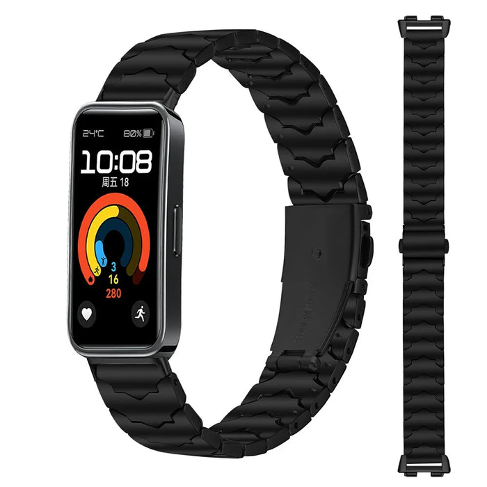 Bat Design Black Watch Strap for Huawei Band 10 / 9 / 8 Stainless Steel Adjustable Band with Folding Clasp - 2