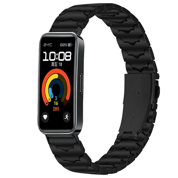 Bat Design Black Watch Strap for Huawei Band 10 / 9 / 8 Stainless Steel Adjustable Band with Folding Clasp - 3