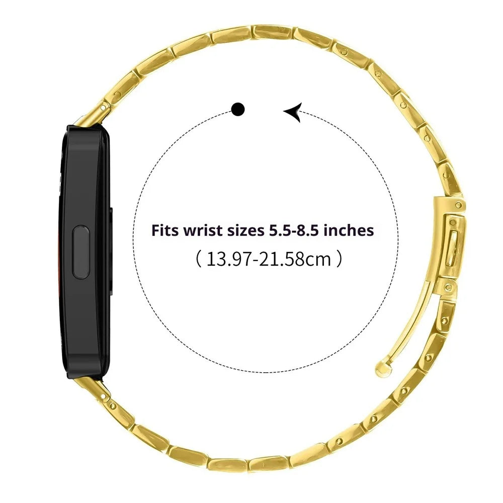 Bat Design Electroplate Color Watch Strap for Huawei Band 10 / 9 / 8 Stainless Steel Adjustable Band with Folding Clasp - Gold - 6