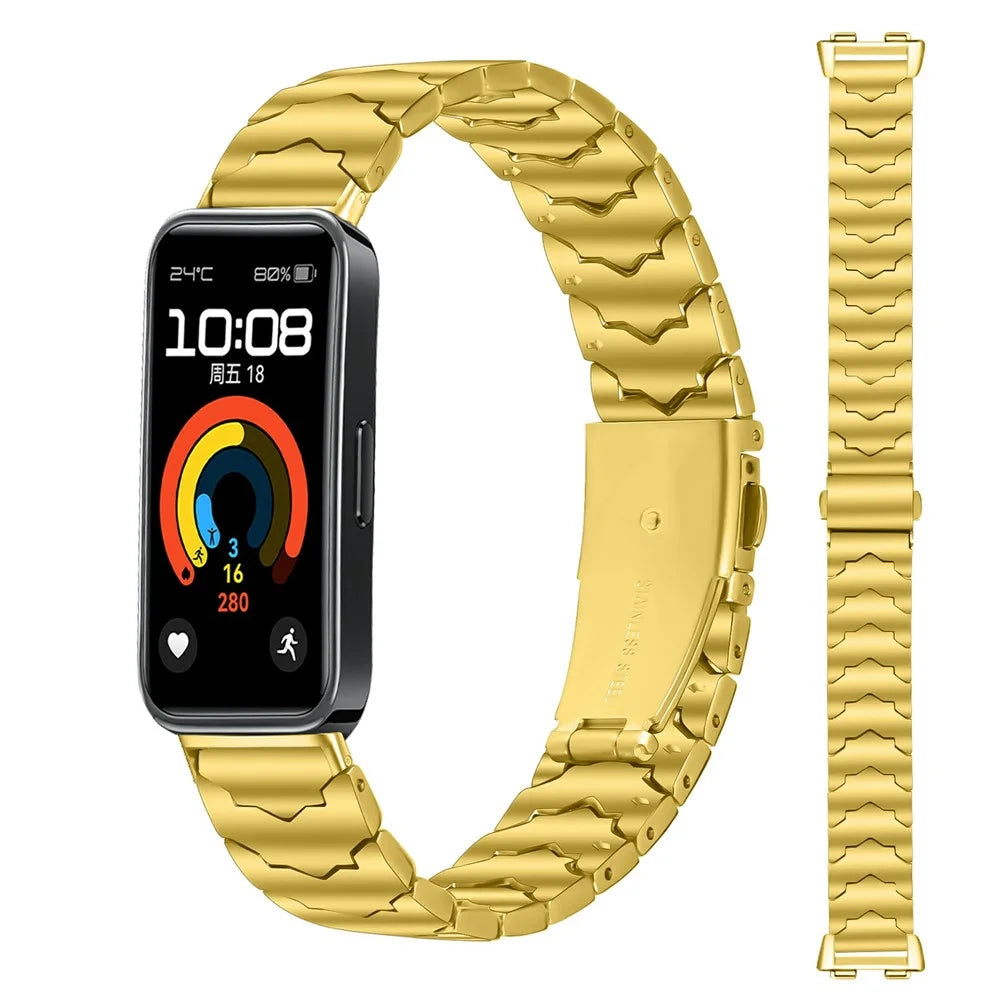 Bat Design Electroplate Color Watch Strap for Xiaomi Smart Band 10 / 9 / 8 Stainless Steel Adjustable Band with Folding Clasp - Gold - 2