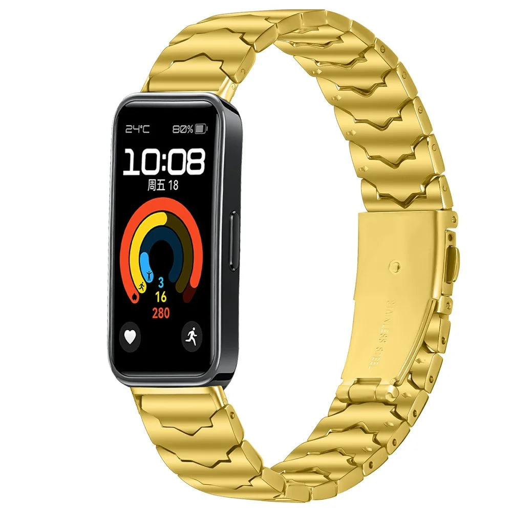 Bat Design Electroplate Color Watch Strap for Xiaomi Smart Band 10 / 9 / 8 Stainless Steel Adjustable Band with Folding Clasp - Gold - 3
