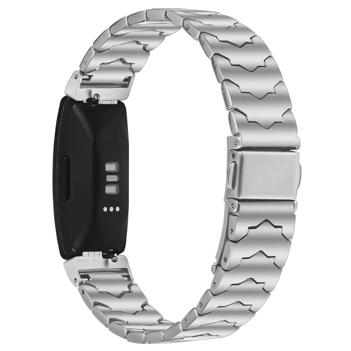 Bat Design Silver Watch Strap for Fitbit Inspire / Inspire 2 / Inspire HR Stainless Steel Adjustable Band with Folding Clasp - 1