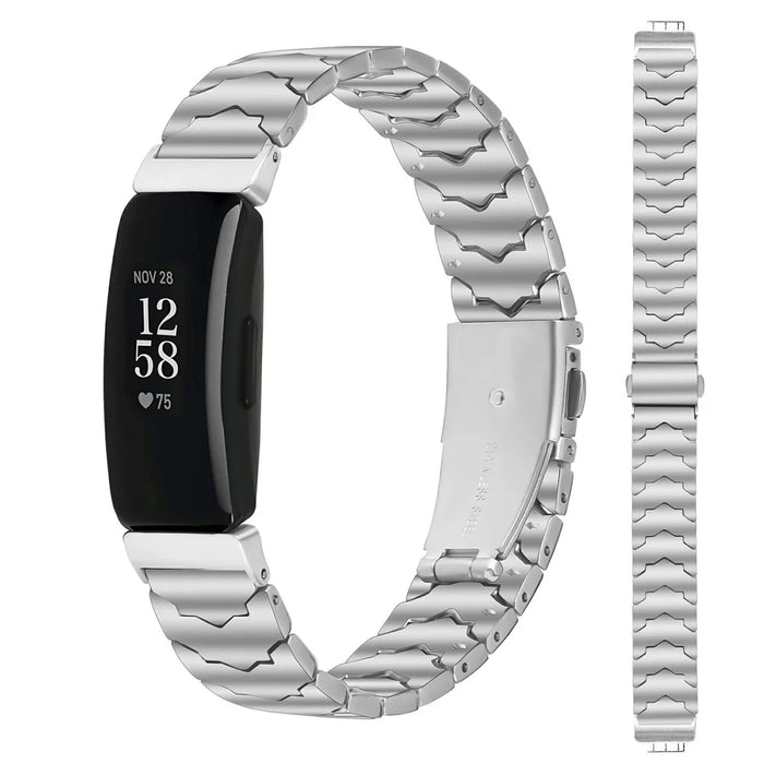 Bat Design Silver Watch Strap for Fitbit Inspire / Inspire 2 / Inspire HR Stainless Steel Adjustable Band with Folding Clasp - 2