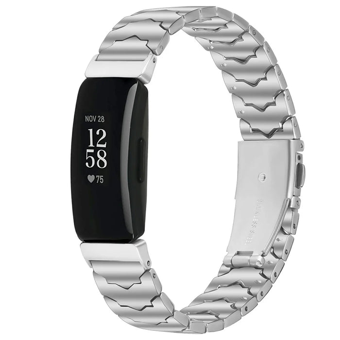Bat Design Silver Watch Strap for Fitbit Inspire / Inspire 2 / Inspire HR Stainless Steel Adjustable Band with Folding Clasp - 3