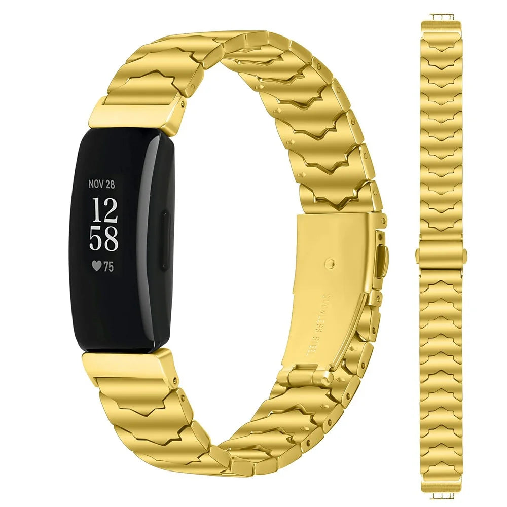 Bat Design Electroplate Color Watch Strap for Fitbit Inspire / Inspire 2 / Inspire HR Stainless Steel Adjustable Band with Folding Clasp - Gold - 2