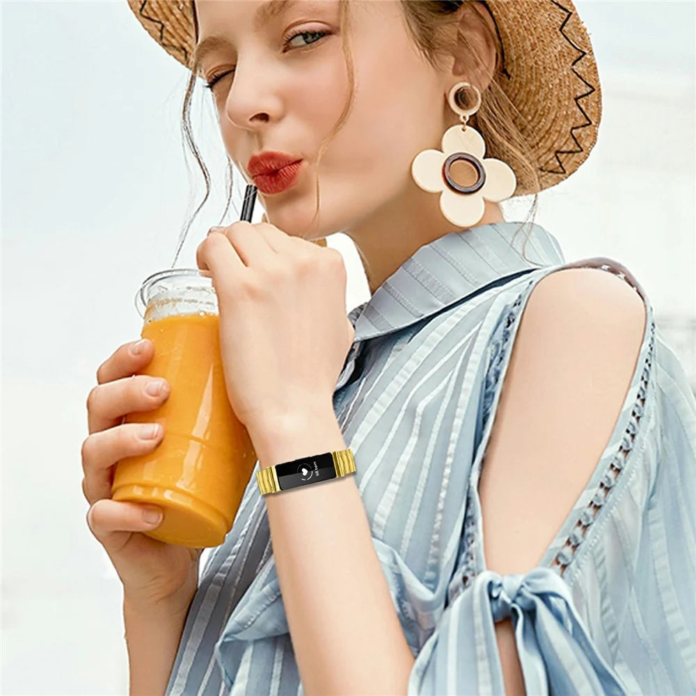 Bat Design Electroplate Color Watch Strap for Fitbit Inspire / Inspire 2 / Inspire HR Stainless Steel Adjustable Band with Folding Clasp - Gold - 5