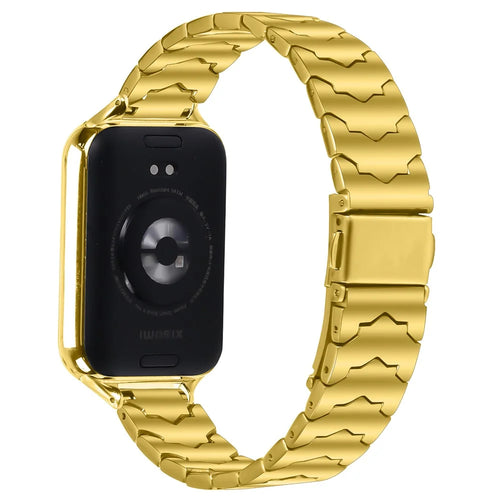 Bat Design Electroplate Color Watch Strap for Xiaomi Smart Band 10 Pro / 9 Pro / 8 Pro / Redmi Watch 6 / 5 / 4 Stainless Steel Adjustable Band with Folding Clasp - Gold - 1