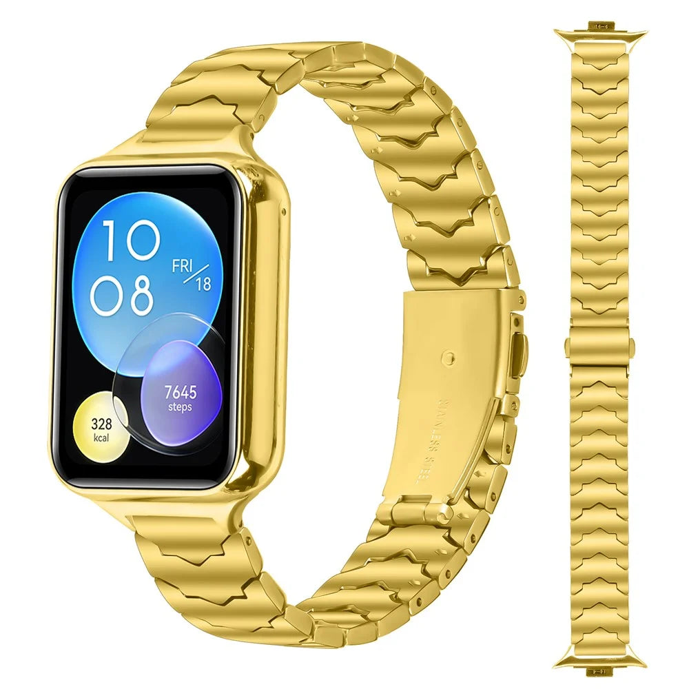 Bat Design Electroplate Color Watch Strap for Xiaomi Smart Band 10 Pro / 9 Pro / 8 Pro / Redmi Watch 6 / 5 / 4 Stainless Steel Adjustable Band with Folding Clasp - Gold - 2