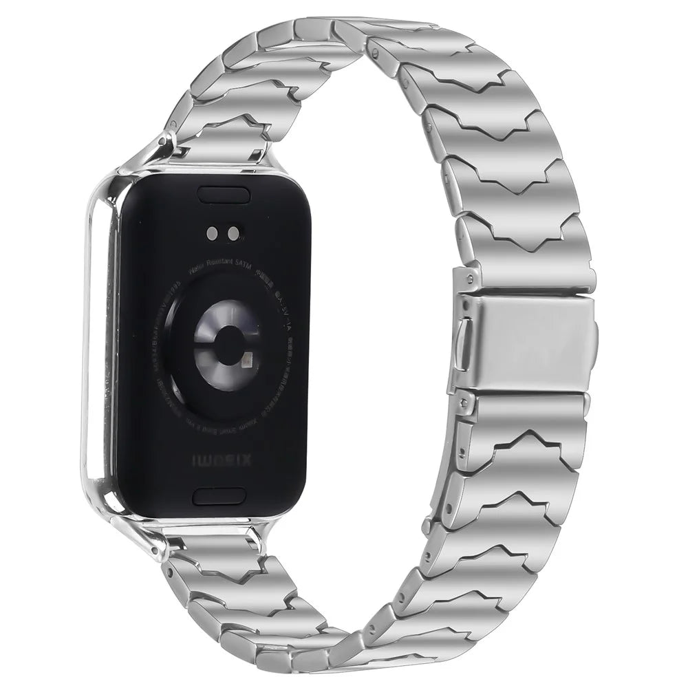 Bat Design Silver Watch Strap for Xiaomi Smart Band 10 Pro / 9 Pro / 8 Pro / Redmi Watch 6 / 5 / 4 Stainless Steel Adjustable Band with Folding Clasp - 1