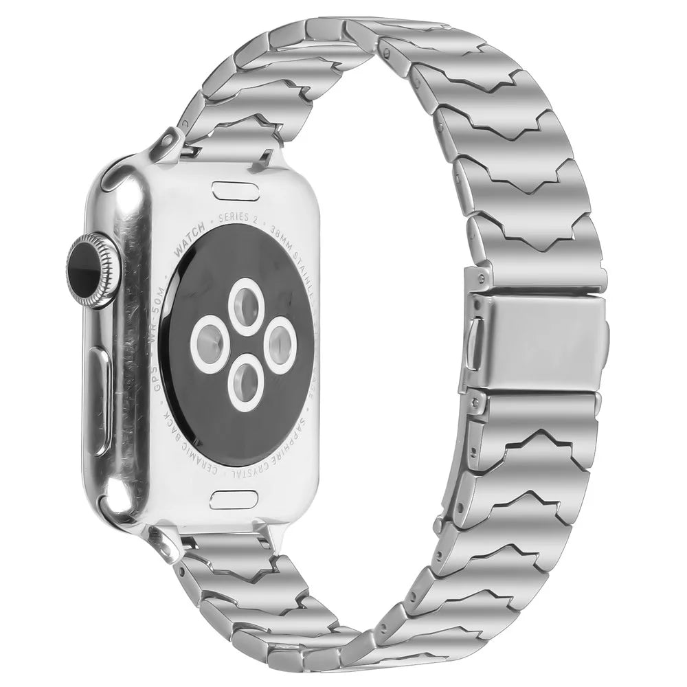 Bat Design Silver Watch Strap for Apple Watch Series 11 10 42mm  /  9 8 7 41mm  /  SE3 SE2 SE 6 5 4 40mm  /  3 2 1 38mm Stainless Steel Adjustable Band with Folding Clasp - 1