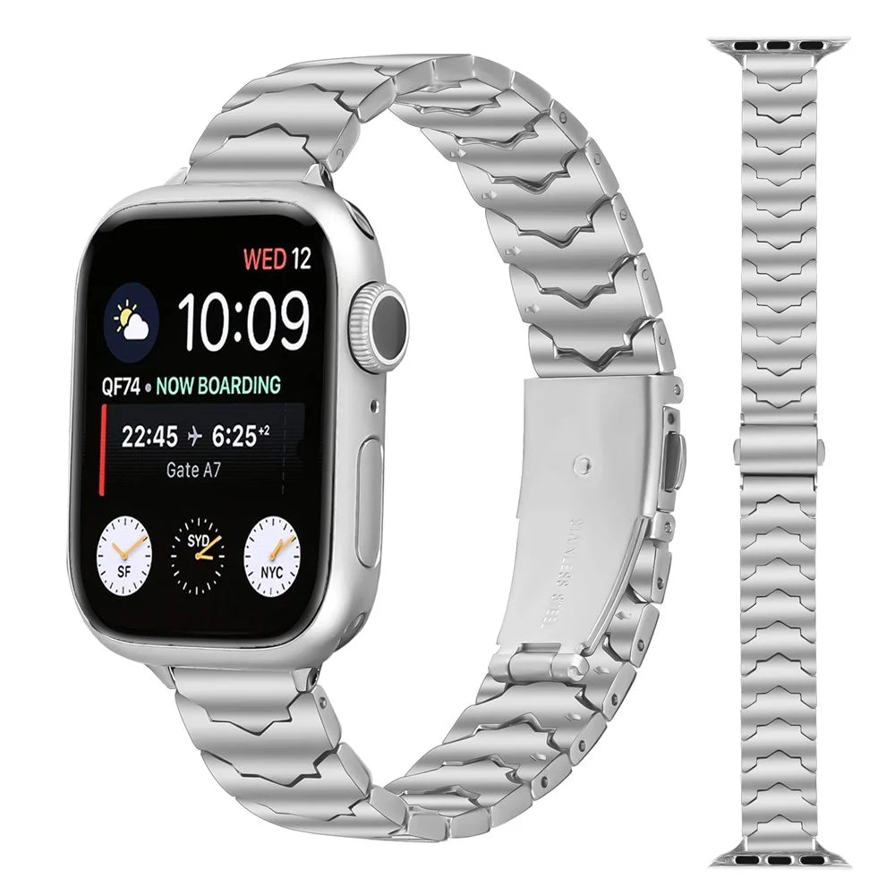 Bat Design Silver Watch Strap for Apple Watch Series 11 10 42mm  /  9 8 7 41mm  /  SE3 SE2 SE 6 5 4 40mm  /  3 2 1 38mm Stainless Steel Adjustable Band with Folding Clasp - 2