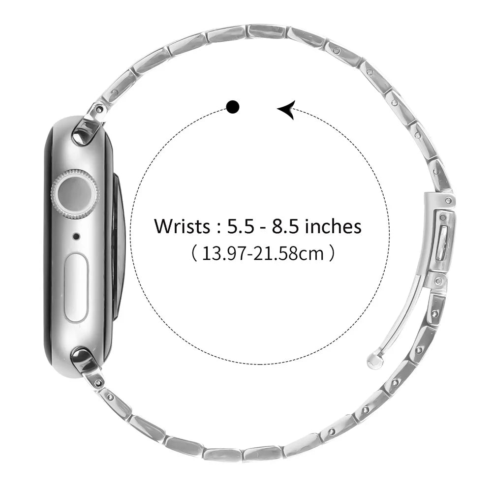Bat Design Silver Watch Strap for Apple Watch Series 11 10 42mm  /  9 8 7 41mm  /  SE3 SE2 SE 6 5 4 40mm  /  3 2 1 38mm Stainless Steel Adjustable Band with Folding Clasp - 5